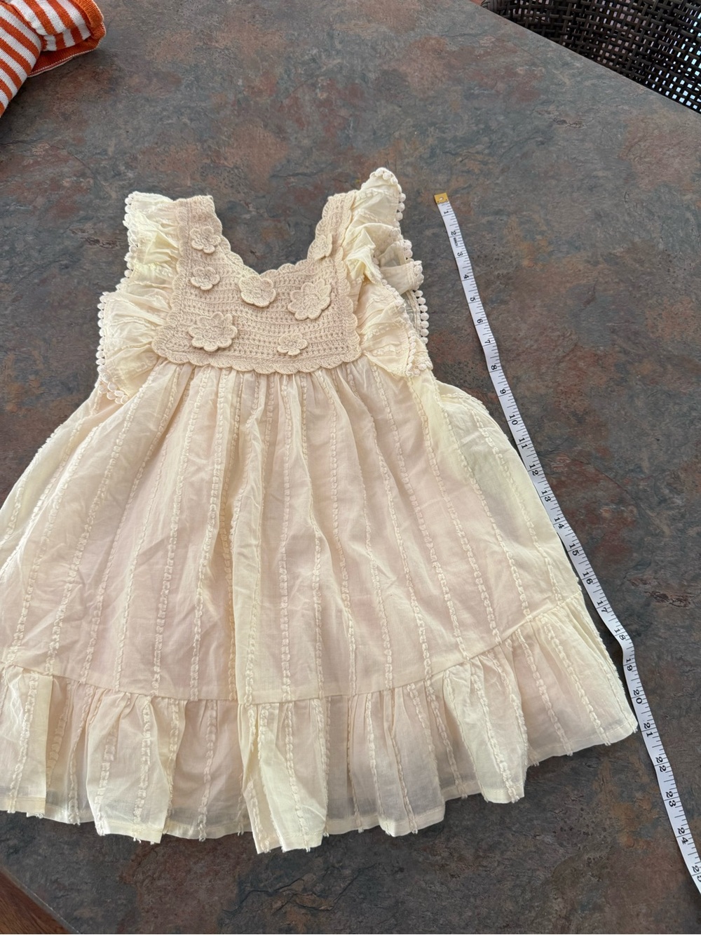 Girls Cream Ruffle Crochet Flower Sundress